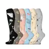 6 Pares de Calcetines de Compresión Florales, Calcetines Absorbentes de Sudor para Correr al Aire Libre, Calcetines de Compresión de Otoño para Mujer, Calcetines Deportivos para Pantorrilla