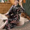 Bata de Noche para Mujer Estilo Japonés Similar a la Seda Tono Kimono Bata de Comercio Exterior Cardigan de Pavo Real Bata de Baño Larga Sexy de Verano