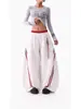 Pantalones de Chándal a Rayas de Bloque de Color de Doble Cintura Estilo Americano High Street Transfronterizo para Mujer, Nuevos Pantalones Casuales de Pierna Ancha Hip-Hop para Primavera y Otoño