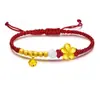 Flor de Melocotón Campanilla Cuentas Doradas de Buena Suerte Pulsera de Cuerda Roja Nueva para Mujer Pulsera Trenzada de Cuentas Doradas Regalo para Mejor Amiga