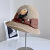 Sombrero de Cubo de Ala Hacia Arriba con Lazo Simple y Perla de Color Contrastante para Mujer, Sombrero de Paja con Visera Moda Verano, Sombrero de Pescador con Protección Solar para Exteriores Tendencia