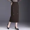 Falda elástica de cintura alta para mujer, nuevo estilo otoño 2026, falda lápiz de cintura alta ajustada con abertura y lazo, falda de longitud media