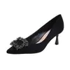 Zapatos de Salón de Tacón Alto Elegantes con Hebilla Cuadrada de Pedrería, Boca Baja, Punta Fina, Zapatos Individuales para Mujer, Colección Primavera/Otoño 2026, Estilo Francés