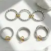 Hebilla de Anillo de Acero Inoxidable 304 Europea y Americana de Dos Tonos para Mujer Nicho Lujo Ligero Sensación de Alta Gama Anillo de Acero de Titanio Sencillo No se Desvanece