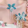 Brincos florais com borlas estilo francês, colar simples fresco, doce e moderno, conjunto de joias requintado de nicho de alta qualidade para mulheres