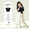 Conjunto de Verano para Niñas 2026 Nuevo Elegante Conjunto de Falda de Manga Corta para Niños y Niñas Mayores