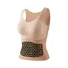 Chaleco térmico de cachemira y seda de morera para mujer con almohadilla en el pecho incorporada, sin costuras, que genera calor, para calentar la cintura y el abdomen, diseño de parche de panal, ropa interior de invierno