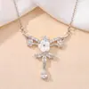 Collar Alas de Ángel Flor Pequeña Gota de Agua Circonita Microincrustada Accesorios de Collar para Mujer Lujo Ligero Temperamento Sensación de Alta Gama Accesorios de Collar