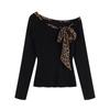 Top Corto de Leopardo Negro con un Hombro para Mujer, Diseño Otoñal, Estilo Chic Dulce y Picante