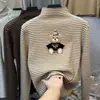 Camiseta de Veludo com Gola Alta Meia-Manga para Meninas Outono e Inverno Camisa de Camada Base para Crianças Menina Bebê Top Listrado Espessado