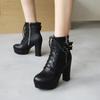 Sapatos femininos de tamanho grande outono e inverno Novos sapatos femininos de sola grossa bico redondo zíper lateral tamanho 32-48 cano baixo Martin Europa e Estados Unidos