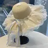 Sombrero de Paja de Verano para Mujer Protección Solar Encaje Lazo Sombrero de Playa Sombrero de Pescador Solar Sombrero Tejido Sensación de Alta Gama