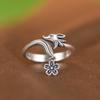 Anillo de plata con pie de rey ciervo dorado, anillo abierto vintage con zorro desgastado, anillo de plata para mujer