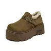 Mocasines con botas de nieve forradas de felpa para mujer, nuevo estilo de invierno, que aumentan la altura, botas de nieve, estilo Birkenstock, suela gruesa, zapatos de algodón engrosados, estilo popular 2026