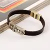 GT004 Moda Europea y Americana Aleación Pulsera de Cuero de Vaca Calavera Cruz Cuero Genuino Pulsera Venta Directa de Fábrica
