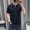 Camisa polo de punto de alta gama para hombre, camiseta de verano de seda helada a rayas, lujo ligero, casual de negocios, manga corta