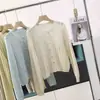 Cárdigan de punto hueco con cuello redondo para mujer, corte holgado, adelgazante, de manga larga, de un solo botón, abrigo suéter, amarillo, talla única, blanco