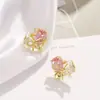 Novos brincos de zircônia rosa em formato de coração, design de nicho, brincos versáteis e de alta qualidade, acessórios de orelha da moda