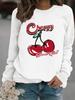Moletom Casual de Manga Longa com Gola Redonda Feminino Europeu e Americano Transfronteiriço Outono e Inverno Estampa de Cereja