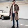CI Europeo y Americano F0955 Abrigo Largo de Piel Otoño/Invierno Contraste de Color Felpa Gruesa Chaqueta Cálida para Hombre