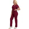 Traje de uniforme médico unisex talla extra ligero secado rápido cuello en V manga corta color liso pantalón largo, uniforme de doctor enfermera, bata quirúrgica