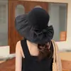 Sombrero para Mujer Verano Bolsa de Almacenamiento de Vinilo Sombrero de Pescador Sombrero de Paja Sombrero de Sol con Lazo Sombrero de Sol Hueco con Protección Solar Sombrero de Sol
