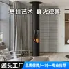 Colgante largo chimenea fuego real leña quemando hotel sala de estar villa B&B calefacción leña atomización alcohol decoración fogata