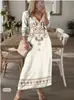 Vestido de Moda Femenina Primavera 2024 Amazon Transfronterizo Estampado de Manga Larga con Cuello en V