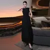 Moda Femenina Verano 2026 Cuello Redondo Sin Mangas Profusamente Adornado Cintura Fruncida con Volantes Vestido de Noche Elegante