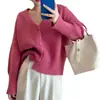 Cardigã de tricô com decote V estilo coreano para mulheres, top 2023 outono e inverno, novo estilo preguiçoso, casaco de tricô solto