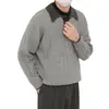 Suéter de cuello polo acanalado, con bloques de color y estilo vintage para hombre, ajuste casual y relajado, suéter de punto suelto para otoño e invierno