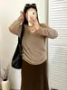 Camiseta básica versátil de cuello en V para mujer de talla grande, suéter de punto de lana para mujer, estilo primavera y otoño 2026, suéter interior para mujer de talla grande