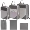 Conjunto organizador de viagem premium de 8 peças com compressão, incluindo bolsas de armazenamento de malha com cordão para arrumar, organizar bagagem, cosméticos e artigos de higiene pessoal.