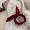 Banda para el cabello con lazo de terciopelo rojo para otoño e invierno, para el intestino delgado, linda banda para el cabello con cola de caballo elástica alta con orejas de conejo para mujer, banda de goma para la cabeza, tocado