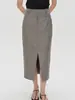 Ls OrderCamel-Color Diseño Elegante Falda Larga Recta de Lana con Abertura Frontal, Falda Midi Elegante para el Trabajo