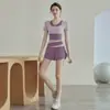 Conjunto de Shorts Esportivos de Yoga Anti-Exposição com Bolso Lateral Transfronteiriço, Peça Falsa Dupla, Bloqueio de Cores, Feminino, para Corrida, Fitness, Respirável, Secagem Rápida