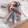 Cachecol Espesso Xadrez de Lã Pura para Casal, Bordado Tridimensional Casual de Pônei de Ano Novo, para Presentes