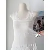 Vestido Chaleco de Punto sin Mangas Blanco Hielo de Seda para Primavera y Verano Nuevo de Fairyjiang con Falda de Tirantes Línea A que Ceñe la Cintura