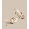 Sandalias de Tacón Alto Color Champaña de Talla Grande para Mujer, Nuevo Estilo de Verano, Moño de Satén Estilo Francés, Impresionantes Sandalias de Tacón de Aguja para Uso en Exteriores