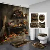 Cortina de Ducha Impermeable con Tema de Halloween Juego de Cuatro Piezas Decoración de Calabaza Cortina Divisoria de Baño Juego sin Taladro