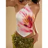 Comercio exterior estilo europeo y americano para mujer, verano, vacaciones, sexy, estampado, sin mangas, cuello halter, camisola