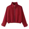 Roupas femininas de comércio exterior europeu e americano transfronteiriço ZA, populares no AliExpress, xadrez com gola alta, com zíper, bainha com cordão, jaqueta curta
