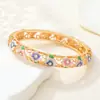 Pulsera de Esmalte con Flor Hueca de Cinco Pétalos en Stock para Mujer, Esmalte de Goteo Multicolor con Diamantes, Brazalete Abierto Delgado Estilo Chino, Versátil de Lujo Ligero