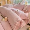 Juego de Cuatro Piezas de Cama de Terciopelo de Leche Tallado de Alto Peso Otoño e Invierno Antiestático Funda de Edredón con Doble Cara de Felpa Ropa de Cama