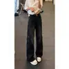 Jeans de mezclilla negros Cleanfit con puntada inclinada, estilo hombre, streetwear americano, corte holgado, efecto adelgazante, pantalones de pierna recta, moda masculina