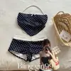 [Caviar] Conjunto de Bikini de Lunares Off-Shoulder Adelgazante Estilo Fresco de Vacaciones para Mujer, Traje de Baño Sexy de Verano para Aguas Termales