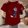 E-commerce Transfronteiriço~Camiseta Feminina de Manga Curta Petite com Desconto de Luxo Moda Estampada Versátil Cropped de Cintura Alta ins