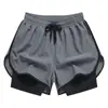 Pantalones cortos deportivos de secado rápido para hombre, de verano 2024, de alta elasticidad, transpirables, para correr, fitness, de dos piezas, antiluz, para yoga