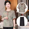 El atuendo de verano de mamá: Elegante y con Estilo Top Camiseta, Top de Gasa de Manga Corta, Conjunto de Moda para Reducir la Edad para Mujeres de Mediana Edad y Mayores