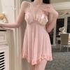 Elegante Renda de Puro Desejo Transparente Tentação Laço Decote em V Profundo Push-Up Almofada de Seio Removível Conjunto de Camisola com Suspensório Feminino P5768